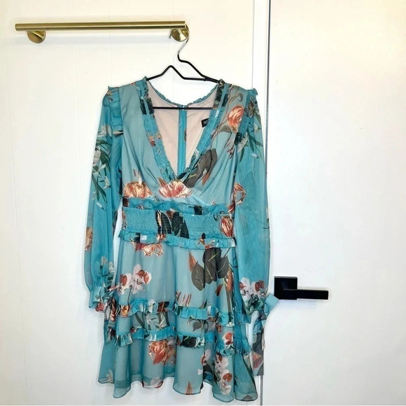 PatBo Carolina floral ruffle mini A-line dress size 2 - Picture 4 of 13